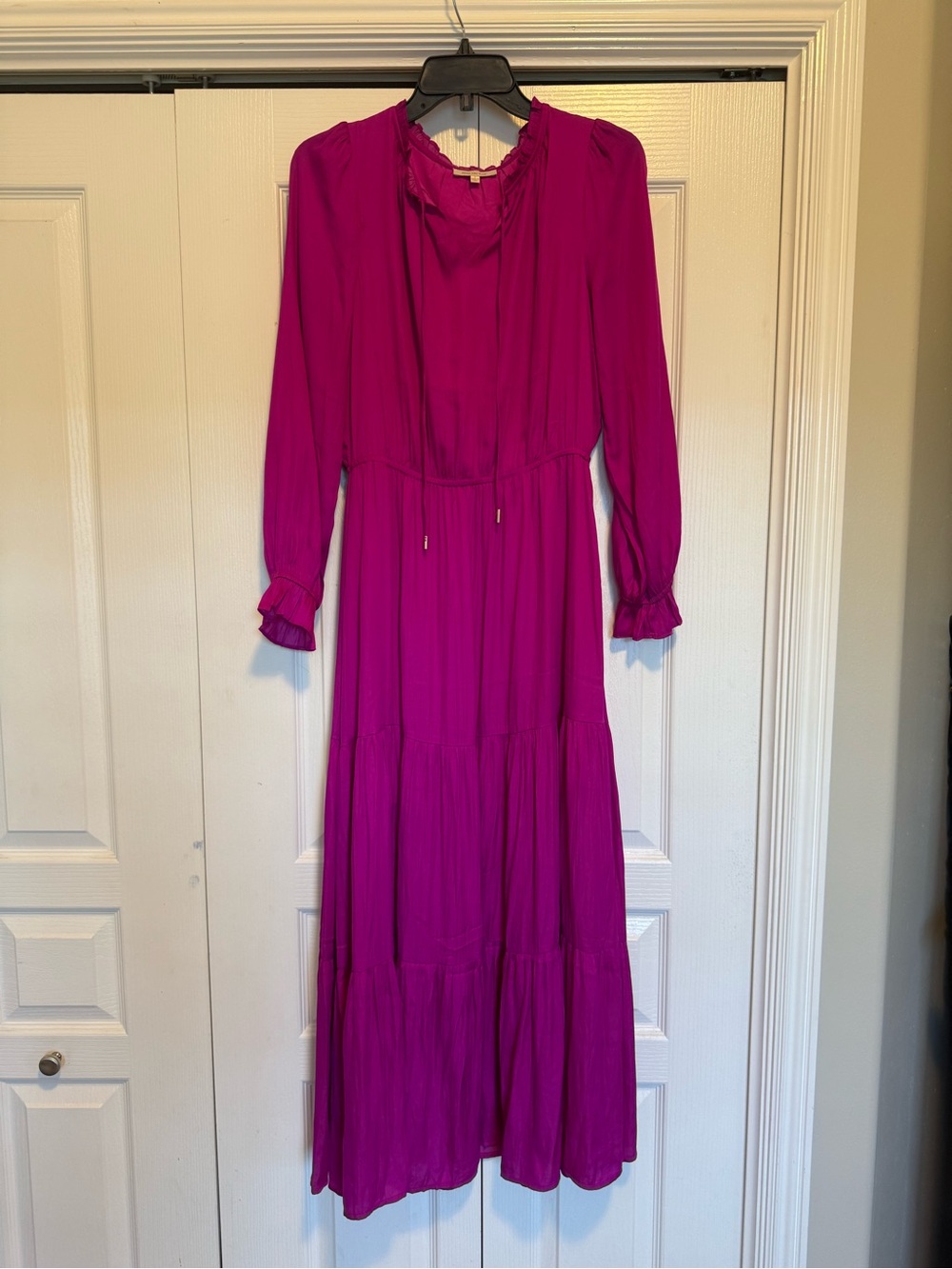 Skies Are Blue Fuchsia Long Sleeve Tiered Maxi Dress